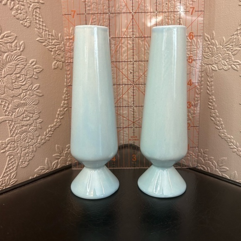 Vintage Pottery Vases MCM baby blue great condition
